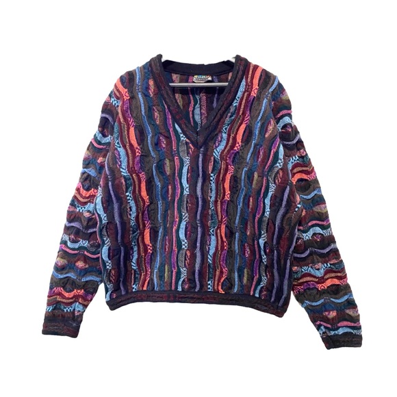 COOGI Sweaters - COOGI Vintage 90s Multicolour VNeck Pullover Sweater Textured HipHop Biggie M-XL